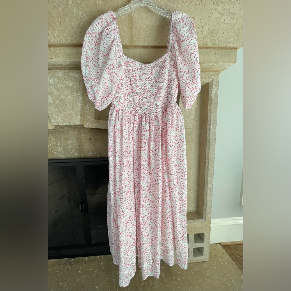 Aura Pink and White Floral Smocked Dress